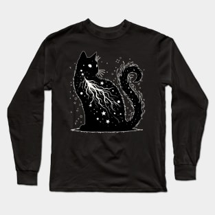 Galaxy Cosmic Black Cat in Stars Long Sleeve T-Shirt